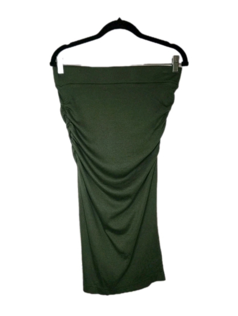 NEW Michael Stars Rae Fitted Ribbed Midi Skirt with Slit Dark Matcha Size M